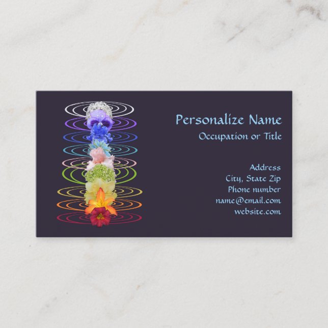 Chakras Colors Flowers Zen Meditation Business Card (Front)