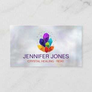 Chakras Crystals Cluster on mother of pearl  Business Card