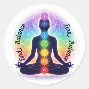 Chakras Meditation Art Seven Colorful Symbols Classic Round Sticker