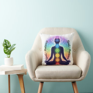 Chakras Meditation Art Seven Colorful Symbols Throw Pillow