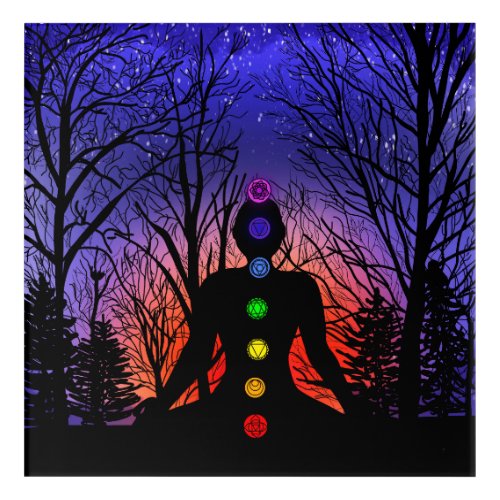 Chakras Meditation Yoga at Sunset   Acrylic Print