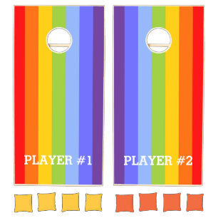 Chakras / Rainbow Colors Stripes + your ideas Cornhole Set
