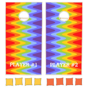 Chakras / Rainbow Colors Waves I + your ideas Cornhole Set