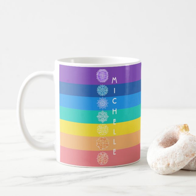 Chakras Rainbow Seven Mandalas Coffee Mug (With Donut)