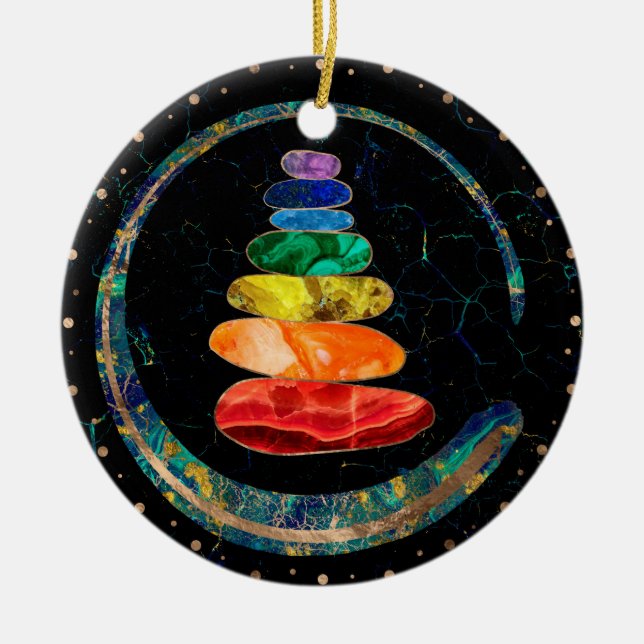 Chakras Zen Stones and Enso circle Ceramic Ornament (Front)