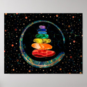 Chakras Zen Stones and Enso circle Poster
