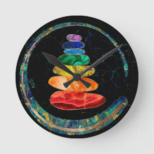 Chakras Zen Stones and Enso circle Round Clock
