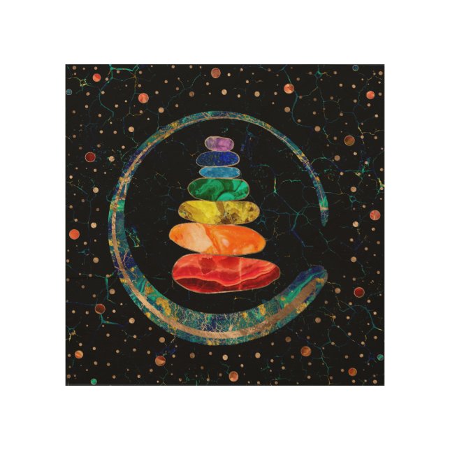 Chakras Zen Stones and Enso circle Wood Wall Art (Front)