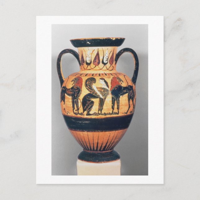 Chalcidian black figure amphora depicting a sphinx postcard (Front)