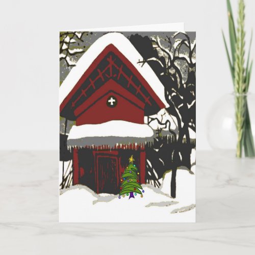 Chalet in Snow edit text  Holiday Card