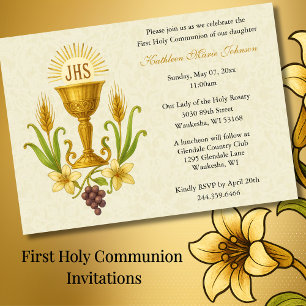 Chalice and Lilies First Communion Traditional Invitation