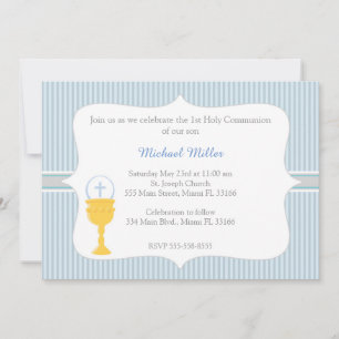 Chalice Blue Gray First Holy Communion Invitation