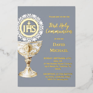 Chalice Host First Communion Foil Invitation