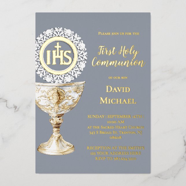 Chalice Host First Communion Foil Invitation (Front)