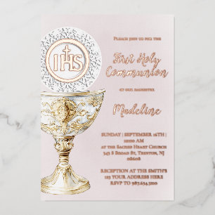 Chalice Host First Communion girl Foil Invitation