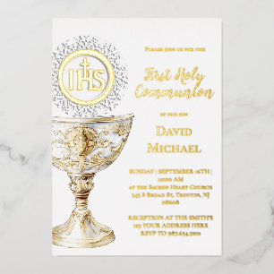 Chalice Host First Holy Communion Foil Invitation