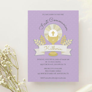Chalice, purple first communion invitation