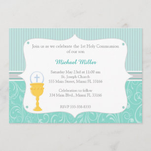 Chalice Turquoise First Holy Communion Invitation