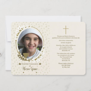 Chalice with Flowers Photo First Communion Invitation