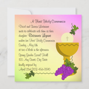 Chalis and Grapes 1st Communion Invitation