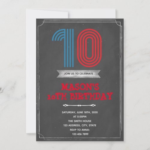 Chalk 10th birthday invitation