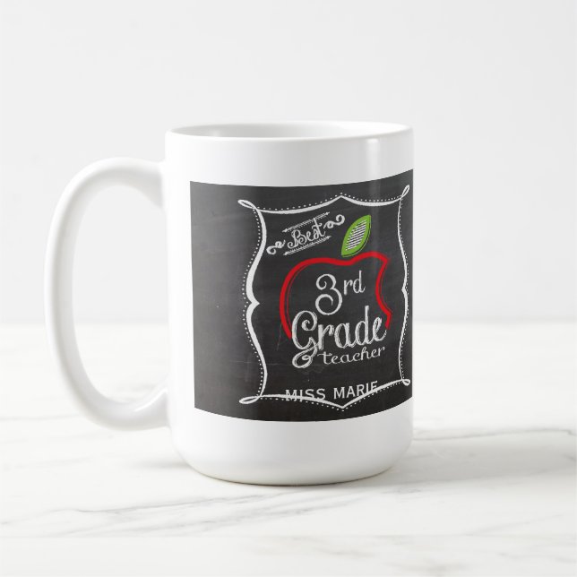 Chalk 3rd Grade | Personalized Teachers Coffee Mug (Left)