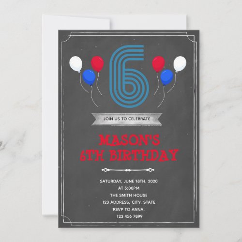 Chalk 6th birthday invitation