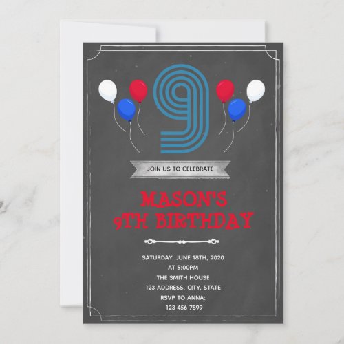 Chalk 9th birthday invitation