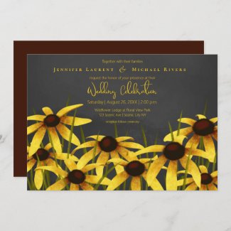 chalk art Black Eyed Susans meadow grass wedding Invitation