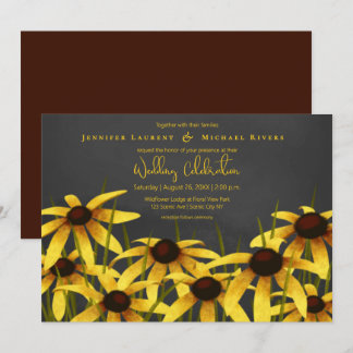 chalk art Black Eyed Susans meadow grass wedding Invitation