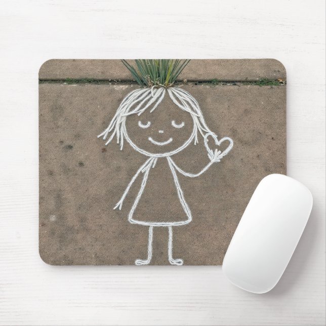 Chalk Art Girl With a Heart Mouse Pad (With Mouse)