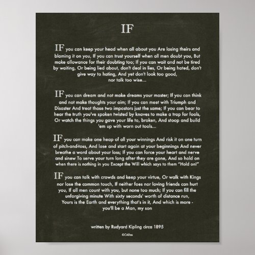 Chalk Art IF Quote by Rudyard Kipling 1895 Poster