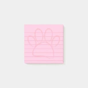 Chalk Art Pink Dog Paw Print Lined 3x3 Post-it Notes