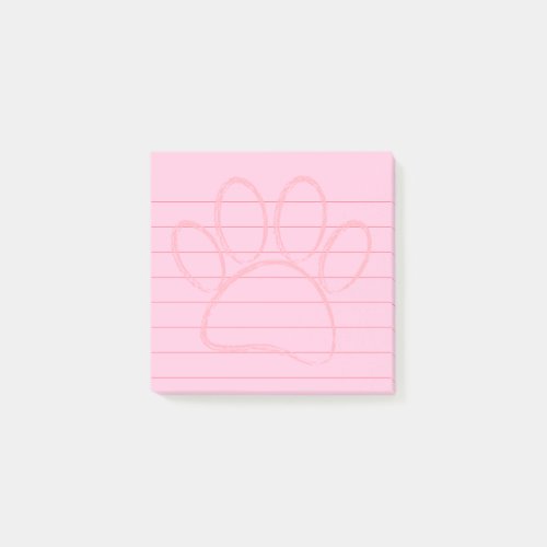 Chalk Art Pink Dog Paw Print Lined 3x3 Post_it Notes