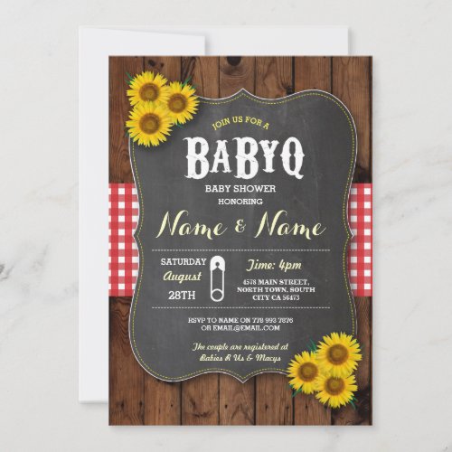 Chalk BaByQ BBQ Baby Shower Red Wood Invite