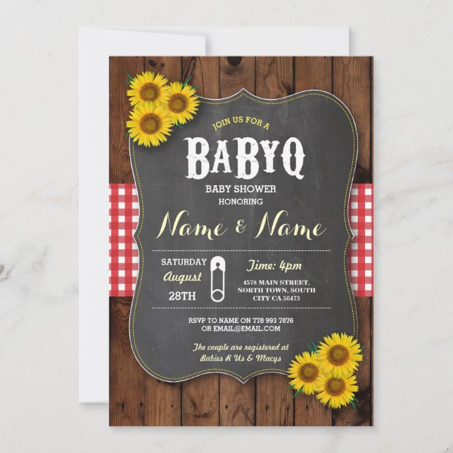 Chalk BaByQ BBQ Baby Shower Red Wood Invite (Front)