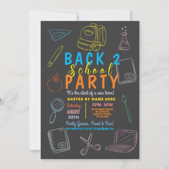 Chalk Back To School Party Chalkboard Invitation (Front)