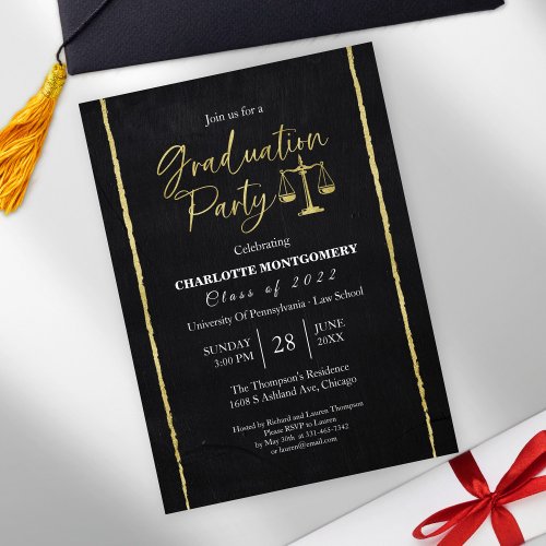 Chalk Black Law School Graduation Party Invitation