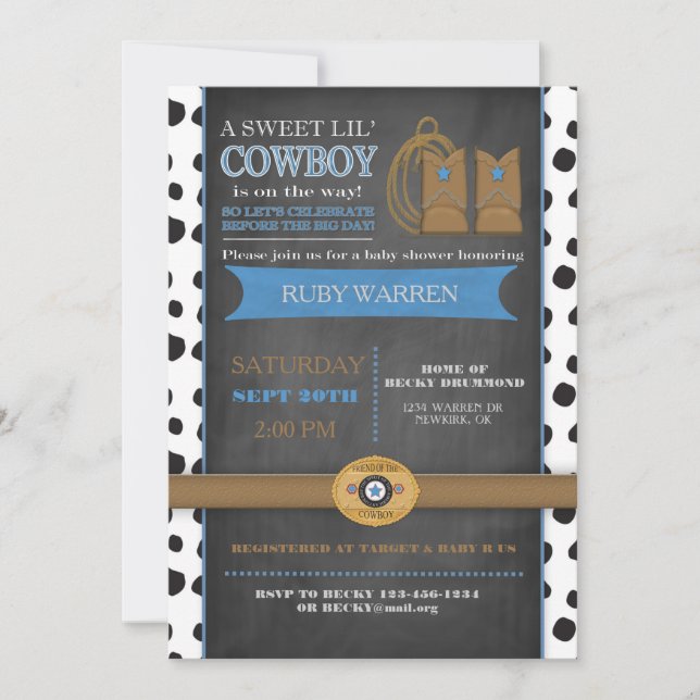 Chalk board Cowboy Baby Invitation (Front)