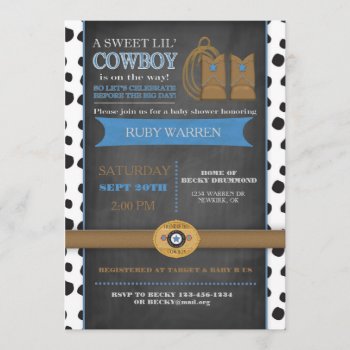 Chalk Board Cowboy Baby Invitation by mybabybundles at Zazzle
