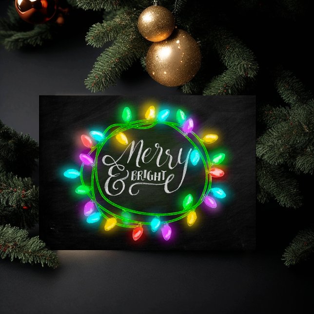 Chalk Board Drawn Multi Merry and Bright Holiday Card (Creator Uploaded)