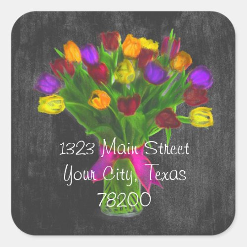 Chalk Board Mixed Color Tulips Address Label