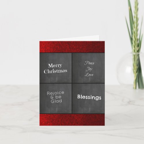 Chalk Board Red Faux Glitter Christmas Holiday Card