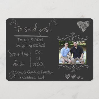 Chalk Board Save The Date  He Said Yes Invitation by hkimbrell at Zazzle
