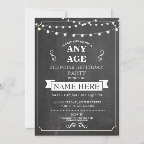 Chalk board Surprise Birthday Party ANY AGE Invite