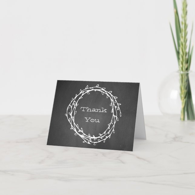 Chalk Board Wreath Wedding Thank You Card (Front)