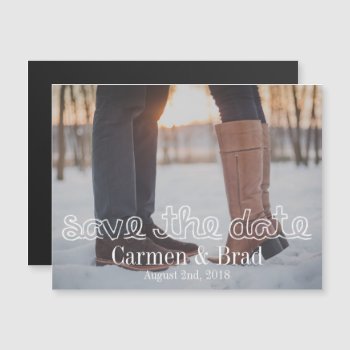 Chalk Calligraphy Personalized Photo Save The Date Magnetic Invitation by theMRSingLink at Zazzle
