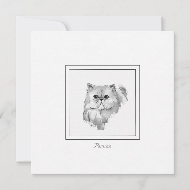 Chalk & Charcoal Persian Cat Drawing Note Card (Front)