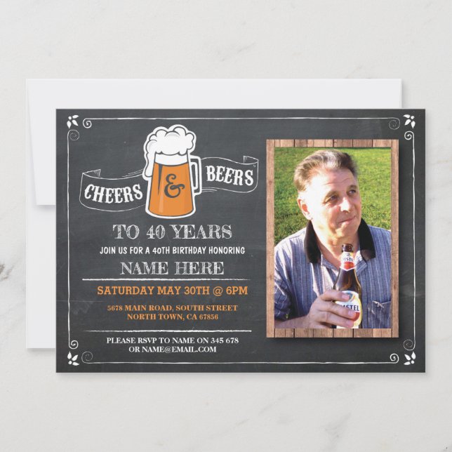 Chalk Cheers & Beers Birthday Party Photo Invite (Front)