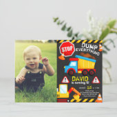 Chalk Construction Birthday Boy Truck with Photo Invitation (Standing Front)